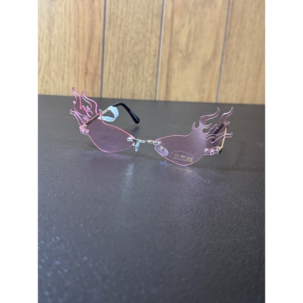 Pink Fire Flame Sunglasses- Rimless Flame Sunglasses with Case-Brand New